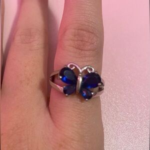 Silver Colored Blue Butterfly Ring